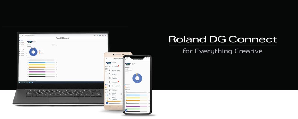 Roland DG Connect subscription service interface showcasing operational capabilities.