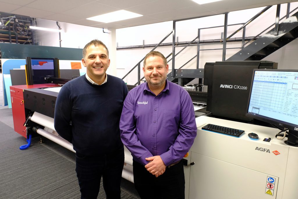 r-l: Michael Tyrrell from Simply Beautiful Print with James Argent from Agfa by their new Agfa Avinci Dye Sublimation machine.